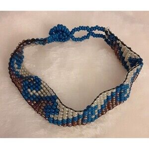 Handcrafted blue waves beaded bracelet 8" beachy ocean